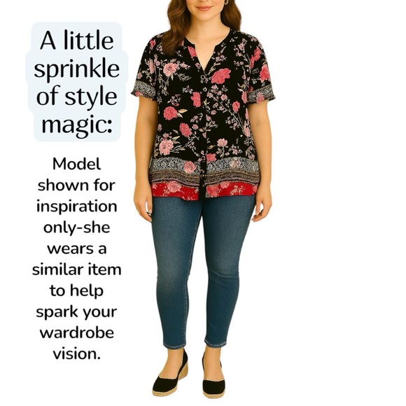 Knox Rose Floral Black Pink Buttoned Blouse Size L - Picture 2 of 14